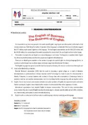 English Worksheet: Test 10th 