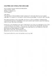 English Worksheet: COUNTRIES AND NATIONALITIES CARD GAME