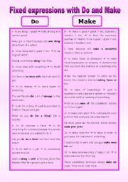 English Worksheet: Fixed expressions with do and make