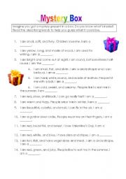 English Worksheet: Mystery Gift - Adjectives and Nouns worksheet