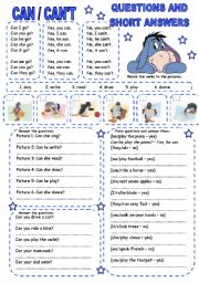 English Worksheet: CAN / CANT (2) QUESTIONS AND SHORT ANSWERS