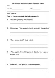 English Worksheet: direct & indirect speech worksheet 1