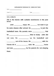 English worksheet: simple past tense worksheet 1