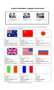 English Worksheet: Countries, nationalities and languages 