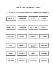 English worksheet: COUNTRIES AND NATINALITIES