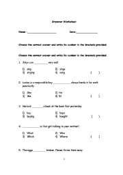 English Worksheet: Grammar worksheet