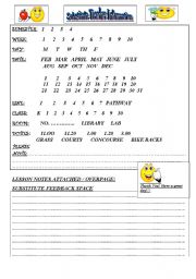 English Worksheet: Substitute Teacher Information sheet