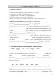 English Worksheet: Simple Past/Present Perfect Woorksheets (mix of different types of exercises)