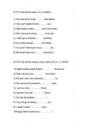 English Worksheet: So do I/neither do I