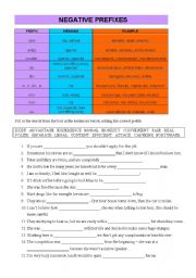 English Worksheet: Negative prefixes