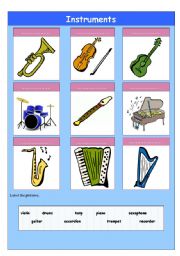 English Worksheet: Instruments