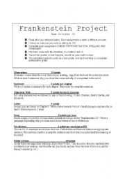 English Worksheet: Frankenstein Project