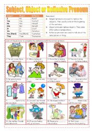 English Worksheet: Subject, Object or Reflexive Pronoun