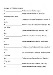 English Worksheet: find someone who