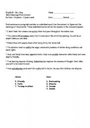 English worksheet: Word Meanings From Context 15