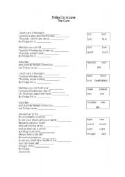 English Worksheet: Friday Im in love