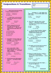 English Worksheet: CONJUNCTIONS & TRANSITIONS (WELL QUALIFIED QUESTIONS)