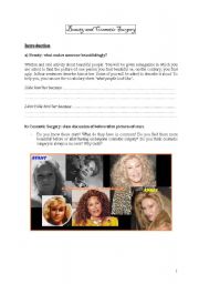 English Worksheet: Beauty and Cosmetic Surgery