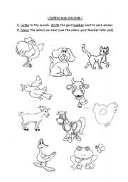 English worksheet: DOmestic animals-listen and colour