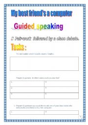English Worksheet: Guided speaking ws (BOTH versions: long (3 pages) + printer-friendly (1 page)): COMPUTERS (8 tasks)