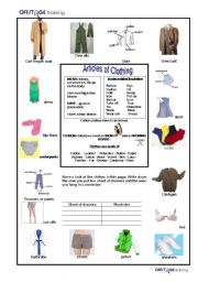 English Worksheet: Articles of Clothing1_Verbs_Materials