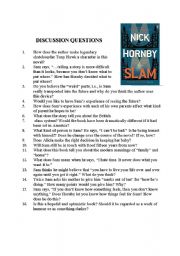 English Worksheet: Slam by Nick Hornby - Discussion Questions