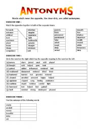 English Worksheet: ANTONYMS