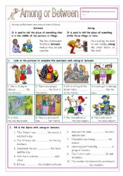 English Worksheet: Among or Between