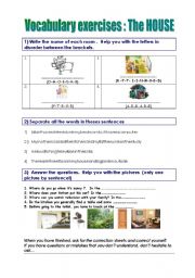 English worksheet: Vocabulary exercises : the house  + correction sheet