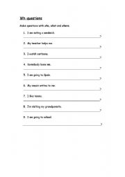English Worksheet: wh question words