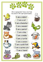 English Worksheet: Pets - Who is saying what