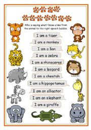 English Worksheet: Wild animals - Who is saying what