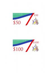English worksheet: Play Dollars - 50 and 100