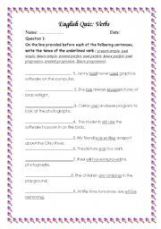 English worksheet: grammer (verbs) test/worksheet