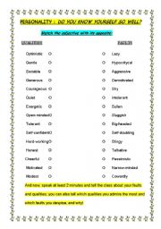 English worksheet: PERSONALITY CONVERSATION WORKSHEET