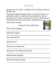 English Worksheet: Spring Comprehension and exercises