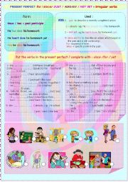 English Worksheet: present perfect with just ,already , not yet ,for and since +irregular verbs 