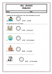 English worksheet: telling the time and the place