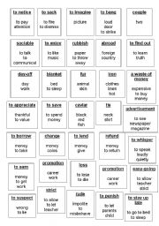 English Worksheet: cards for playing Taboo. Language in use Intermediate book. units 6-8