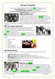 English Worksheet: Who were the Beatles_ reading comprehension and simple past