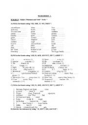 Worksheet for verb 