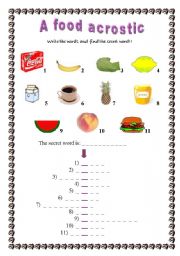 English Worksheet: A food acrostic
