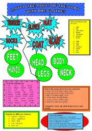 English Worksheet: clothes and body parts, 6 exercises