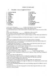 Sport vocabulary handout