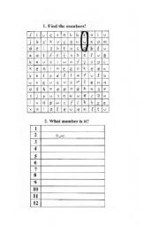 English worksheet: Find the numbers! - What number is it?
