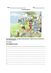 English Worksheet: Family Picnic Present Progressive