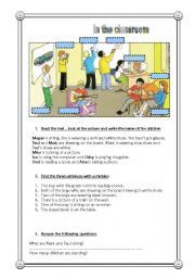 English Worksheet: In the Classroom (Present Continuous)