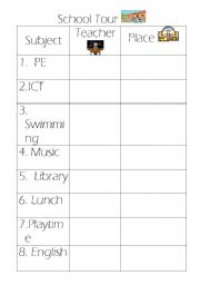 English worksheet: school tour