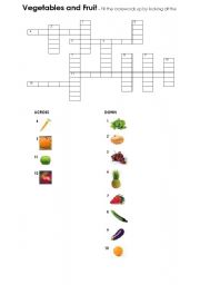 English worksheet: Vegetables and Fruit Crosswords