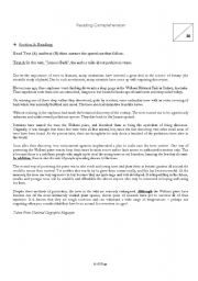 English worksheet: Reading Comprehension Worksheet